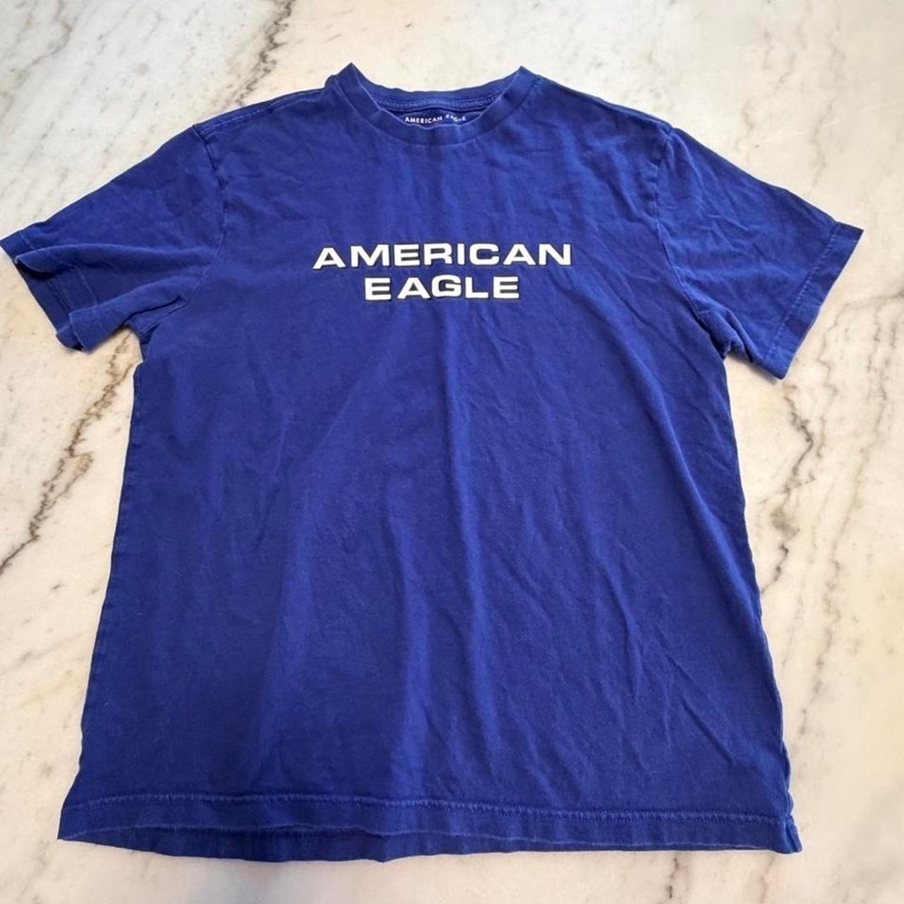 American Eagle Outfitters blue t-shirt with white text reading size M